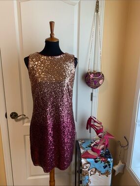 Pink to gold  Sequin Ombre Mini Dress prom